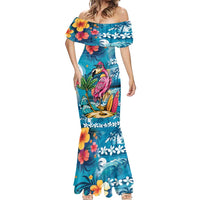 Hawaiian Flamingo Hibiscus Personalised Mermaid Dress Blue Summer Tropical Flowers LT9 - Polynesian Pride