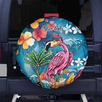 Hawaiian Flamingo Hibiscus Personalised Spare Tire Cover Blue Summer Tropical Flowers LT9 No hole Blue - Polynesian Pride