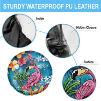 Hawaiian Flamingo Hibiscus Personalised Spare Tire Cover Blue Summer Tropical Flowers LT9 - Polynesian Pride
