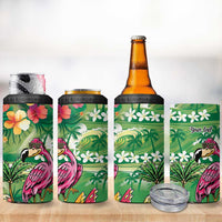 Hawaiian Flamingo Hibiscus Personalised 4 in 1 Can Cooler Tumbler Green Summer Tropical Flowers LT9 - Polynesian Pride