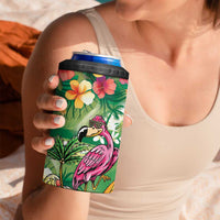 Hawaiian Flamingo Hibiscus Personalised 4 in 1 Can Cooler Tumbler Green Summer Tropical Flowers LT9 - Polynesian Pride