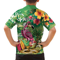 Hawaiian Flamingo Hibiscus Personalised Family Matching Tank Maxi Dress and Hawaiian Shirt Green Summer Tropical Flowers LT9 - Polynesian Pride