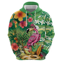 Hawaiian Flamingo Hibiscus Personalised Hoodie Green Summer Tropical Flowers LT9 - Polynesian Pride