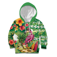 Hawaiian Flamingo Hibiscus Personalised Kid Hoodie Green Summer Tropical Flowers LT9 Hoodie Green - Polynesian Pride
