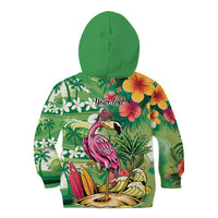 Hawaiian Flamingo Hibiscus Personalised Kid Hoodie Green Summer Tropical Flowers LT9 - Polynesian Pride