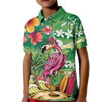 Hawaiian Flamingo Hibiscus Personalised Kid Polo Shirt Green Summer Tropical Flowers LT9 Kid Green - Polynesian Pride