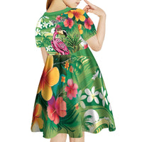 Hawaiian Flamingo Hibiscus Personalised Kid Short Sleeve Dress Green Summer Tropical Flowers LT9 - Polynesian Pride