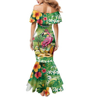 Hawaiian Flamingo Hibiscus Personalised Mermaid Dress Green Summer Tropical Flowers LT9 - Polynesian Pride