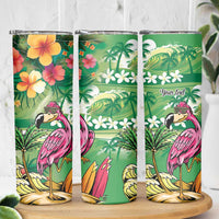 Hawaiian Flamingo Hibiscus Personalised Skinny Tumbler Green Summer Tropical Flowers LT9 - Polynesian Pride