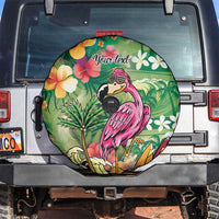 Hawaiian Flamingo Hibiscus Personalised Spare Tire Cover Green Summer Tropical Flowers LT9 Green - Polynesian Pride