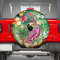 Hawaiian Flamingo Hibiscus Personalised Spare Tire Cover Green Summer Tropical Flowers LT9 - Polynesian Pride