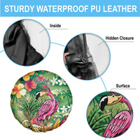 Hawaiian Flamingo Hibiscus Personalised Spare Tire Cover Green Summer Tropical Flowers LT9 - Polynesian Pride
