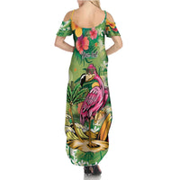 Hawaiian Flamingo Hibiscus Personalised Summer Maxi Dress Green Summer Tropical Flowers LT9 - Polynesian Pride