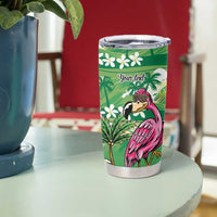 Hawaiian Flamingo Hibiscus Personalised Tumbler Cup Green Summer Tropical Flowers LT9 - Polynesian Pride