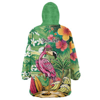 Hawaiian Flamingo Hibiscus Personalised Wearable Blanket Hoodie Green Summer Tropical Flowers LT9 - Polynesian Pride