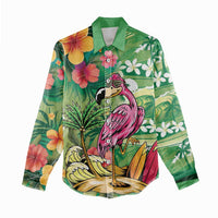 Hawaiian Flamingo Hibiscus Personalised Women Casual Shirt Green Summer Tropical Flowers - Polynesian Pride
