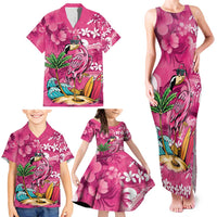Hawaiian Flamingo Hibiscus Personalised Family Matching Tank Maxi Dress and Hawaiian Shirt Pink Summer Tropical Flowers LT9 - Polynesian Pride