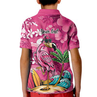 Hawaiian Flamingo Hibiscus Personalised Kid Polo Shirt Pink Summer Tropical Flowers LT9 - Polynesian Pride