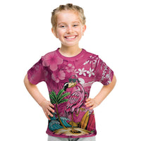 Hawaiian Flamingo Hibiscus Personalised Kid T Shirt Pink Summer Tropical Flowers LT9 Pink - Polynesian Pride