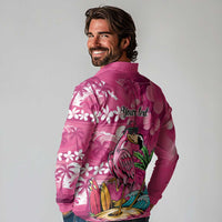 Hawaiian Flamingo Hibiscus Personalised Long Sleeve Polo Shirt Pink Summer Tropical Flowers LT9 - Polynesian Pride