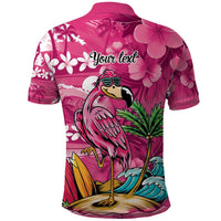 Hawaiian Flamingo Hibiscus Personalised Polo Shirt Pink Summer Tropical Flowers LT9 - Polynesian Pride