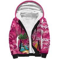 Hawaiian Flamingo Hibiscus Personalised Sherpa Hoodie Pink Summer Tropical Flowers LT9 Unisex Pink - Polynesian Pride
