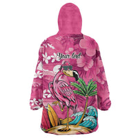 Hawaiian Flamingo Hibiscus Personalised Wearable Blanket Hoodie Pink Summer Tropical Flowers LT9 - Polynesian Pride