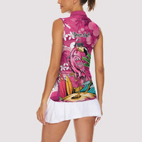 Hawaiian Flamingo Hibiscus Personalised Women Sleeveless Polo Shirt Pink Summer Tropical Flowers LT9 - Polynesian Pride
