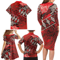Vintage Ngatu Tribal Tonga Pattern Family Matching Long Sleeve Bodycon Dress and Hawaiian Shirt LT9 - Polynesian Pride