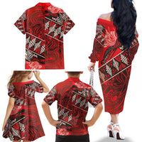 Vintage Ngatu Tribal Tonga Pattern Family Matching Off The Shoulder Long Sleeve Dress and Hawaiian Shirt LT9 - Polynesian Pride
