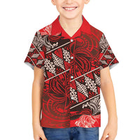 Vintage Ngatu Tribal Tonga Pattern Family Matching Off The Shoulder Long Sleeve Dress and Hawaiian Shirt LT9 Son's Shirt Red - Polynesian Pride