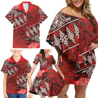 Vintage Ngatu Tribal Tonga Pattern Family Matching Off Shoulder Short Dress and Hawaiian Shirt LT9 - Polynesian Pride