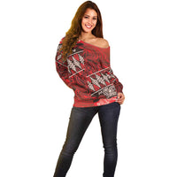 Vintage Ngatu Tribal Tonga Pattern Off Shoulder Sweater - Polynesian Pride