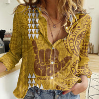 Strong Maui Women Casual Shirt Good Living Hawaii with Shaka Sign Kakau Tribal Gold LT9 Female Gold - Polynesian Pride