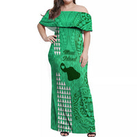 Maui Island Off Shoulder Maxi Dress Kakau Tribal Mixed Polynesian Pattern Green LT9 Women Green - Polynesian Pride