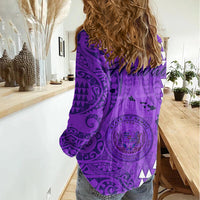 Maui Island Women Casual Shirt Kakau Tribal Mixed Polynesian Pattern Purple LT9 - Polynesian Pride