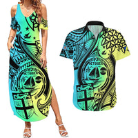 Malampa Fiji Day Couples Matching Summer Maxi Dress and Hawaiian Shirt Vanuatu Sand Drawing With Polynesian Pattern LT9 Black - Polynesian Pride