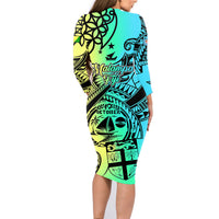 Malampa Fiji Day Family Matching Long Sleeve Bodycon Dress and Hawaiian Shirt Vanuatu Sand Drawing With Polynesian Pattern LT9 - Polynesian Pride