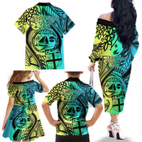 Malampa Fiji Day Family Matching Off Shoulder Long Sleeve Dress and Hawaiian Shirt Vanuatu Sand Drawing With Polynesian Pattern LT9 - Polynesian Pride