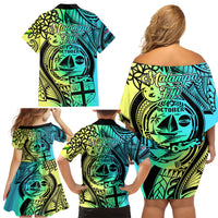 Malampa Fiji Day Family Matching Off Shoulder Short Dress and Hawaiian Shirt Vanuatu Sand Drawing With Polynesian Pattern LT9 - Polynesian Pride