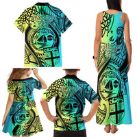 Malampa Fiji Day Family Matching Tank Maxi Dress and Hawaiian Shirt Vanuatu Sand Drawing With Polynesian Pattern LT9 - Polynesian Pride