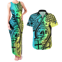 Personalised Malampa Fiji Day Couples Matching Tank Maxi Dress and Hawaiian Shirt Vanuatu Sand Drawing With Polynesian Pattern LT9 Black - Polynesian Pride