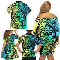 Personalised Malampa Fiji Day Family Matching Off Shoulder Short Dress and Hawaiian Shirt Vanuatu Sand Drawing With Polynesian Pattern LT9 - Polynesian Pride