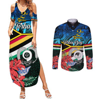torba-vanuatu-couples-matching-summer-maxi-dress-and-long-sleeve-button-shirts-sand-drawing-with-polynesian-pattern