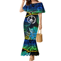 Malampa Day Family Matching Mermaid Dress and Hawaiian Shirt Vanuatu Flowers with Malampa Emblem Tribal Pattern LT9 Mom's Dress Black - Polynesian Pride