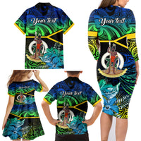 Personalised Malampa Day Family Matching Long Sleeve Bodycon Dress and Hawaiian Shirt Vanuatu Flowers with Malampa Emblem Tribal Pattern LT9 - Polynesian Pride