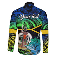 Personalised Malampa Day Family Matching Off Shoulder Long Sleeve Dress and Hawaiian Shirt Vanuatu Flowers with Malampa Emblem Tribal Pattern LT9 - Polynesian Pride