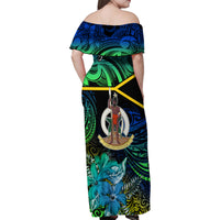 Personalised Malampa Day Family Matching Off Shoulder Maxi Dress and Hawaiian Shirt Vanuatu Flowers with Malampa Emblem Tribal Pattern LT9 - Polynesian Pride