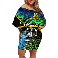 Personalised Malampa Day Family Matching Off Shoulder Short Dress and Hawaiian Shirt Vanuatu Flowers with Malampa Emblem Tribal Pattern LT9 Mom's Dress Black - Polynesian Pride
