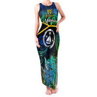 Personalised Malampa Day Family Matching Tank Maxi Dress and Hawaiian Shirt Vanuatu Flowers with Malampa Emblem Tribal Pattern LT9 Mom's Dress Black - Polynesian Pride